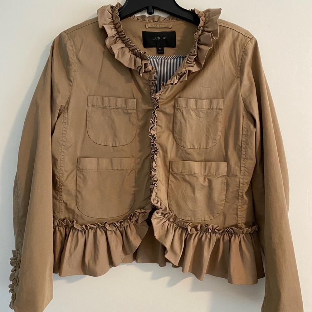 J crew size 12 -tan ruffled jacket